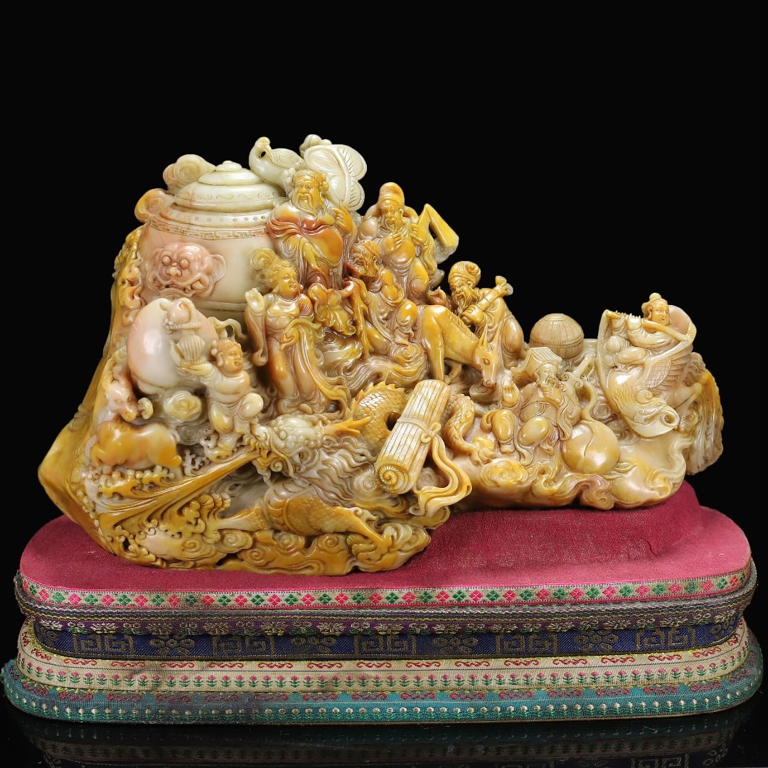 Hand Carved Chinese Shoushan Stone Eight Taoism Deity Statue (1 of 10)