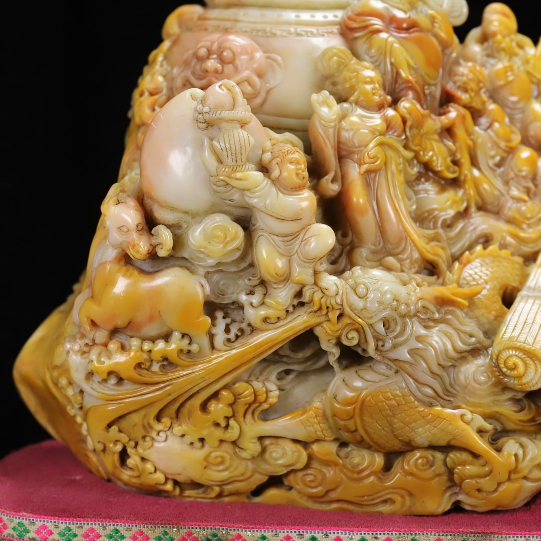 Hand Carved Chinese Shoushan Stone Eight Taoism Deity Statue - 3