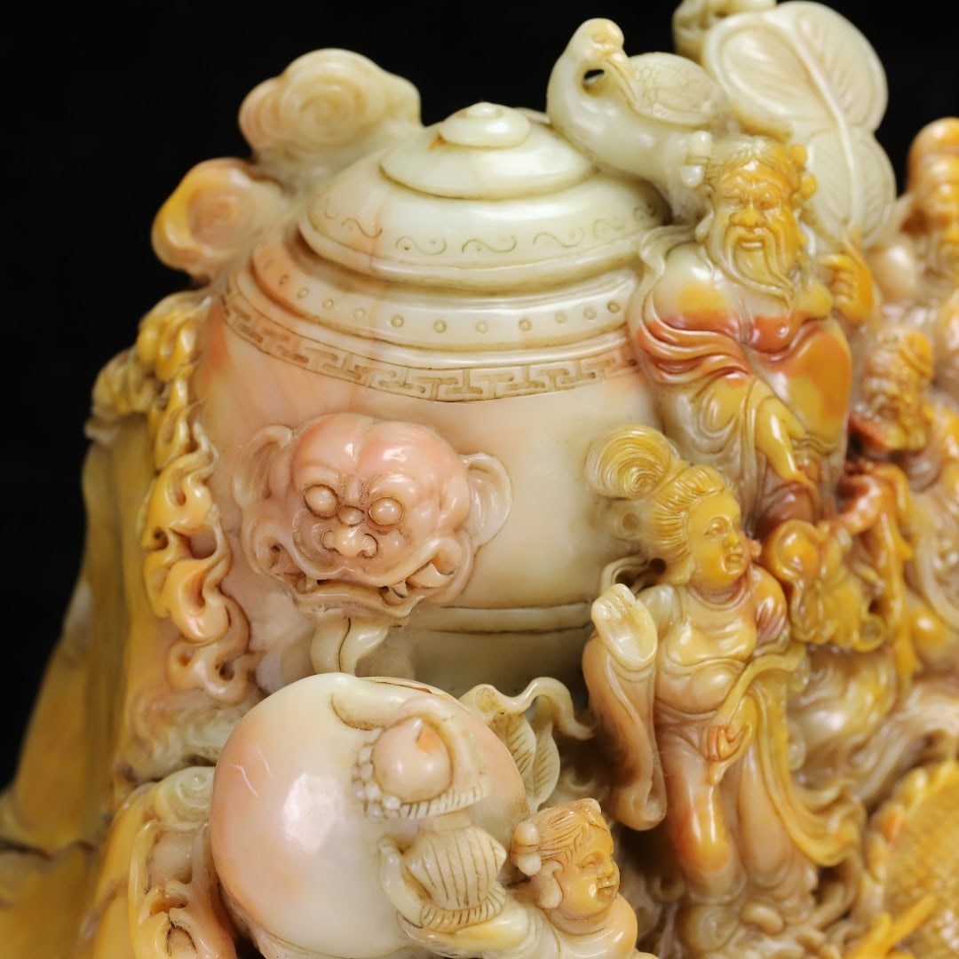 Hand Carved Chinese Shoushan Stone Eight Taoism Deity Statue - 4