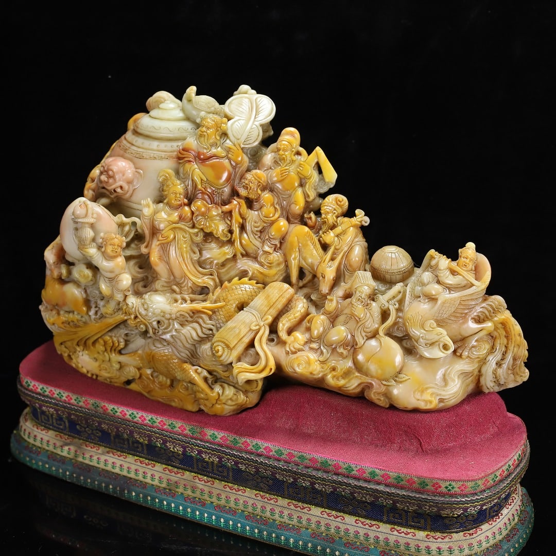 Hand Carved Chinese Shoushan Stone Eight Taoism Deity Statue - 5