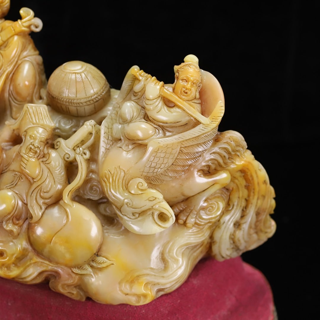 Hand Carved Chinese Shoushan Stone Eight Taoism Deity Statue - 6