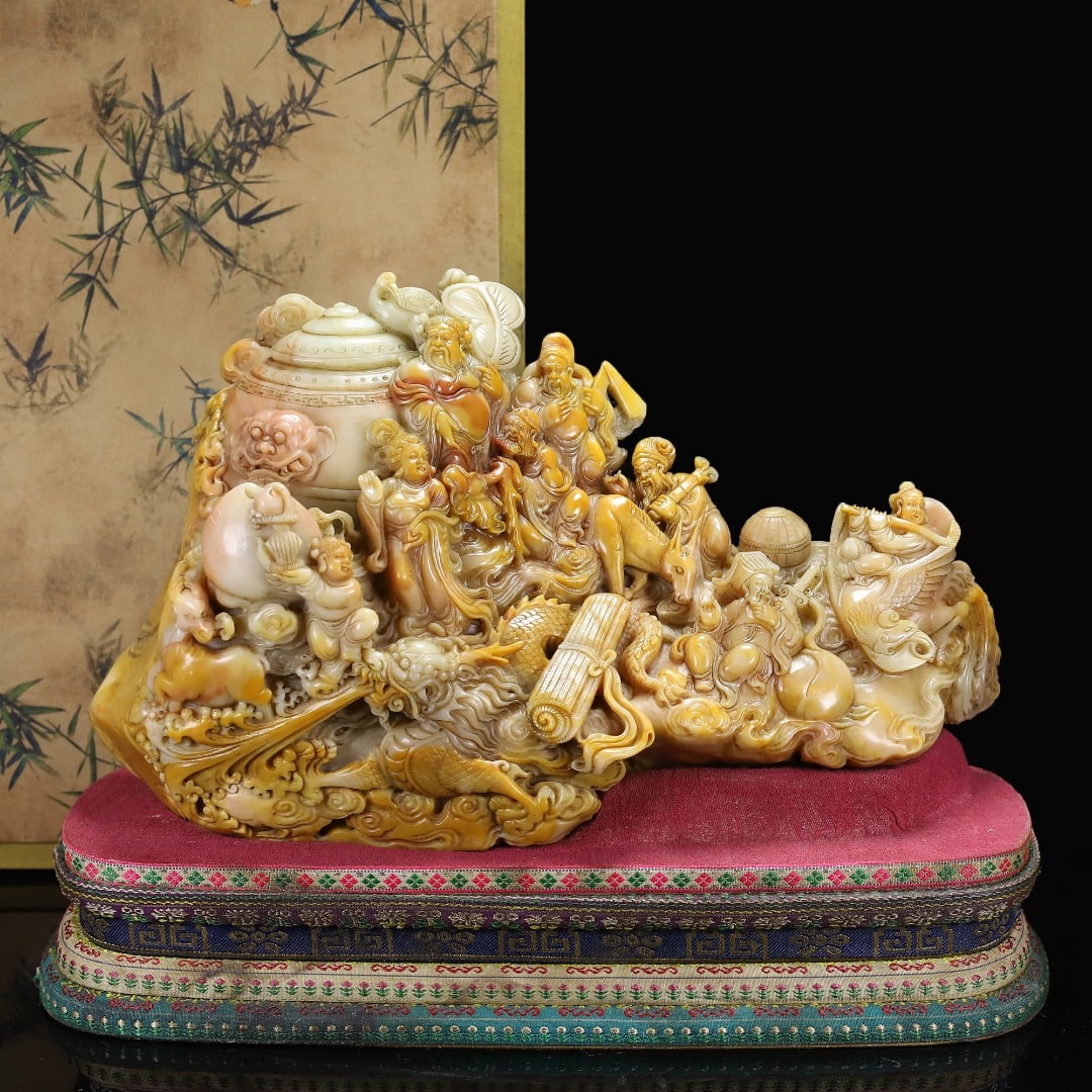 Hand Carved Chinese Shoushan Stone Eight Taoism Deity Statue - 9