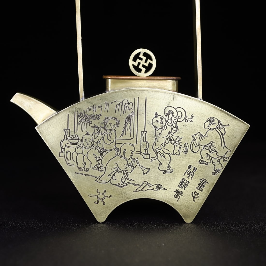 Chinese White Copper Handle Wine Pot - 3