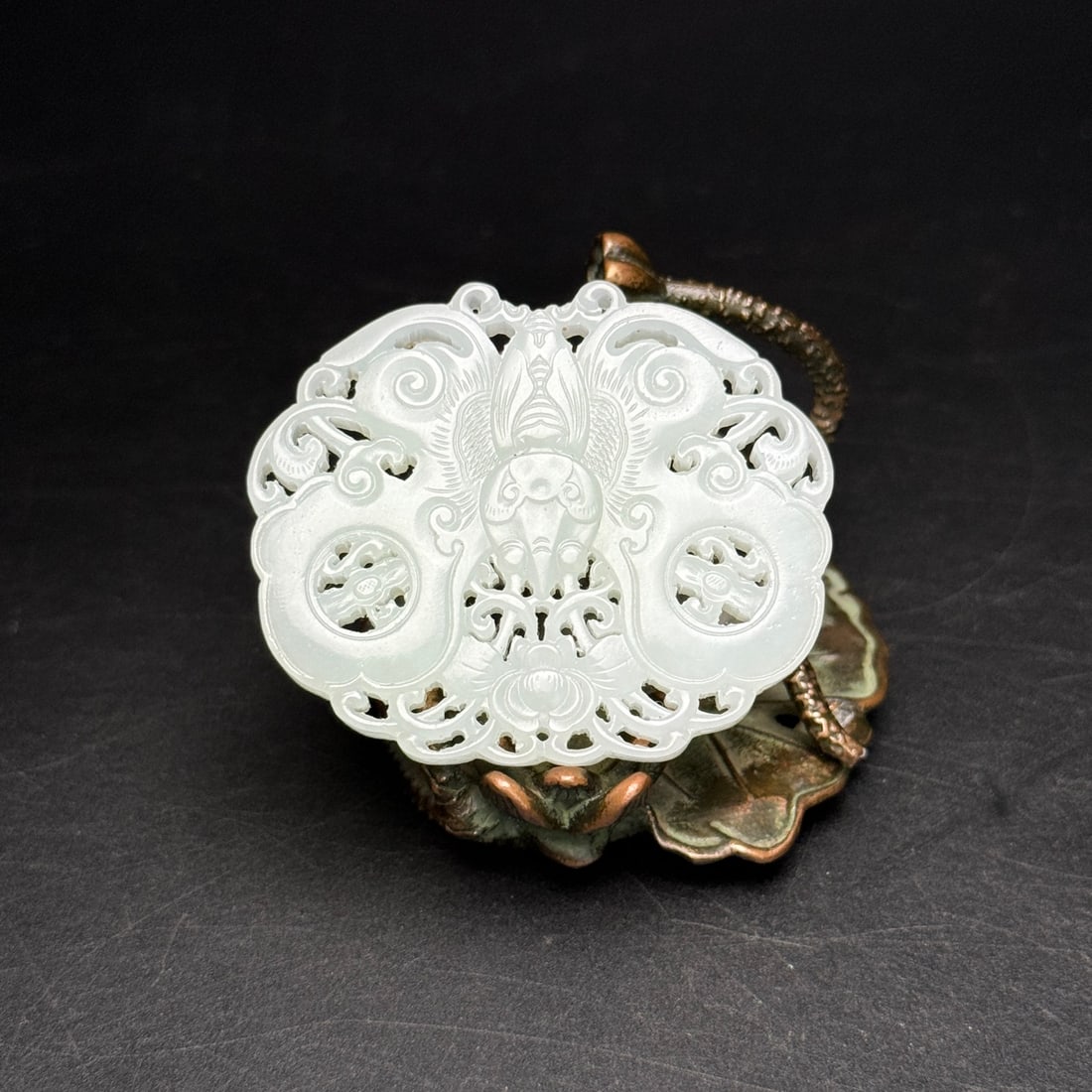 Hand Carved Chinese Hetian Jade Butterfly Pendant - 2