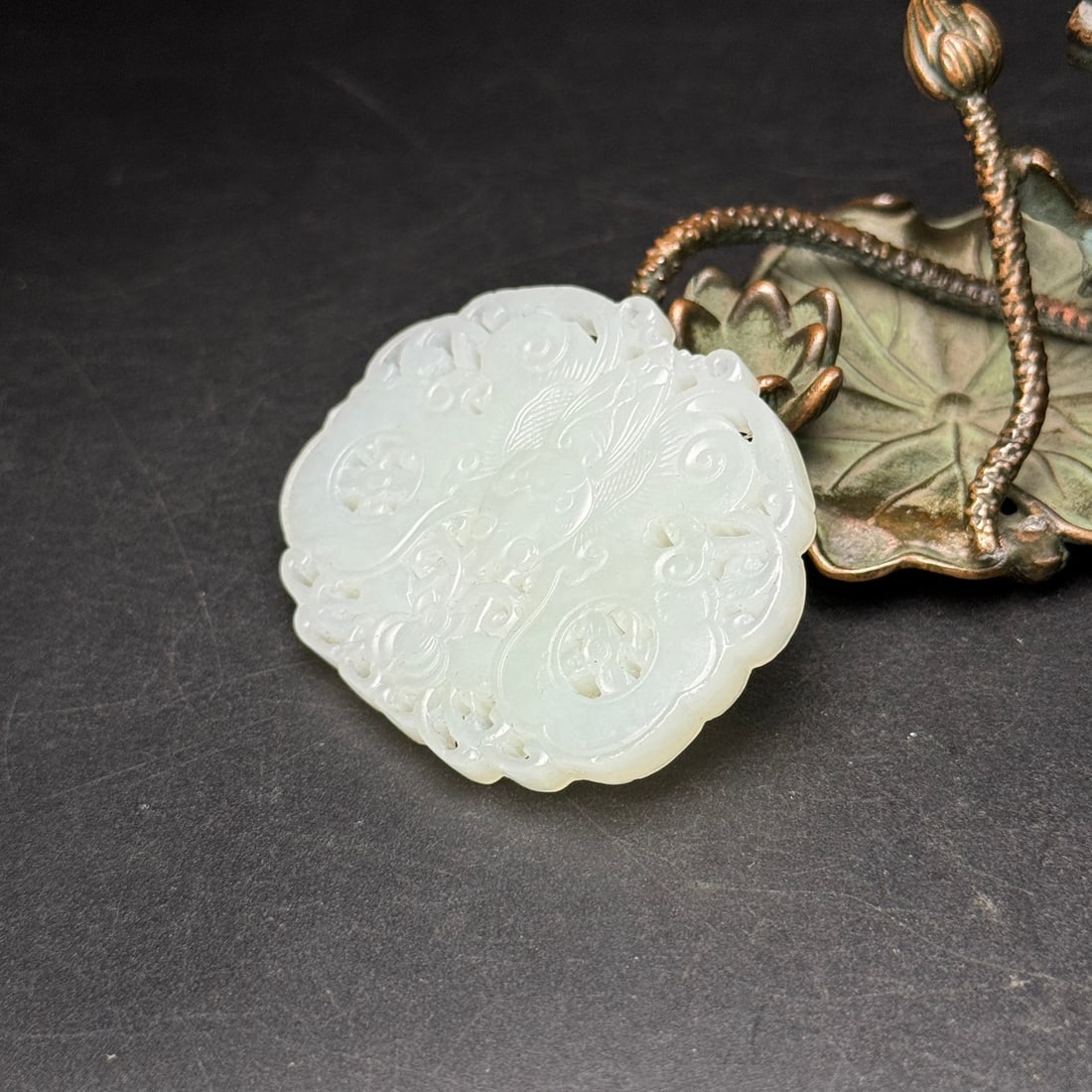 Hand Carved Chinese Hetian Jade Butterfly Pendant - 4