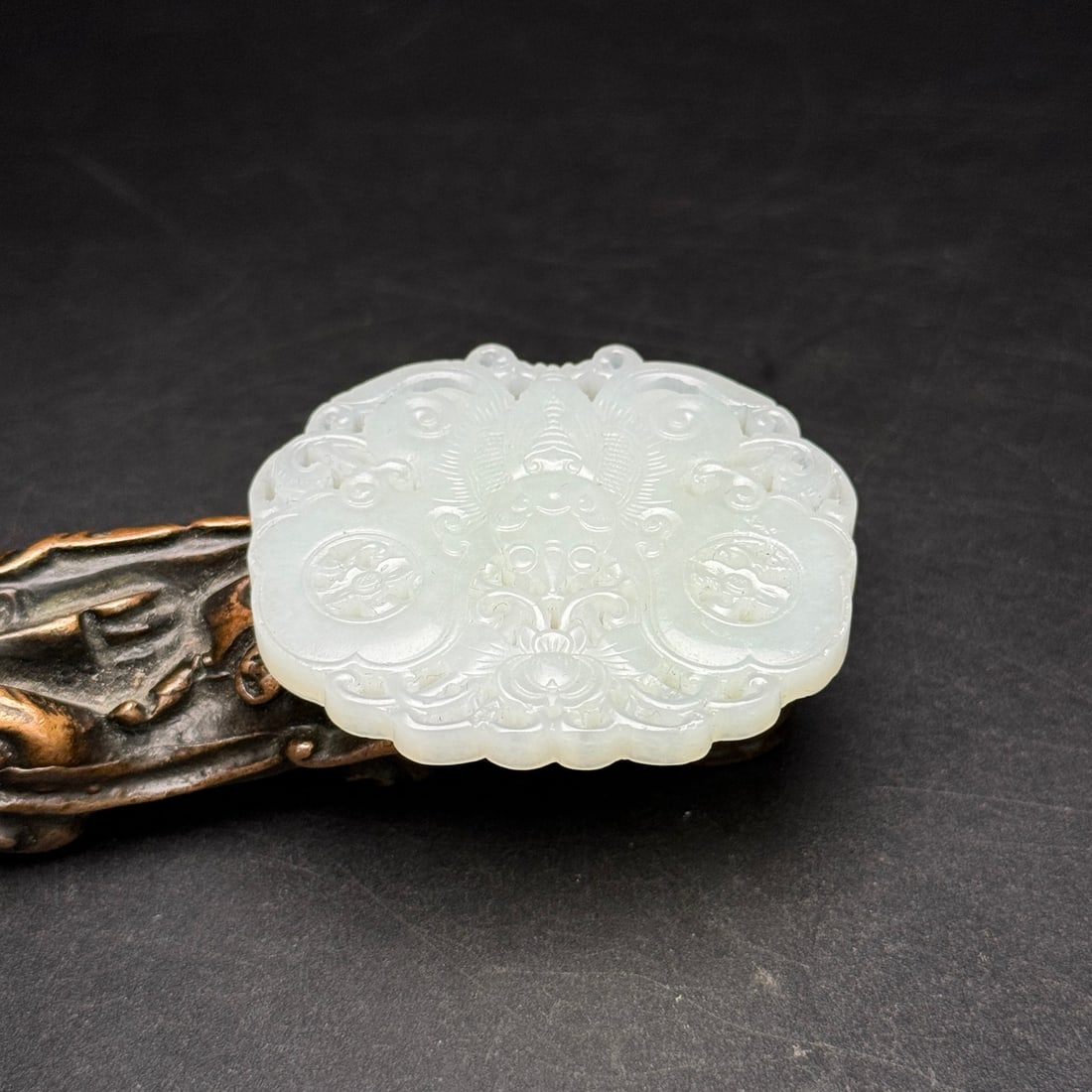 Hand Carved Chinese Hetian Jade Butterfly Pendant - 5