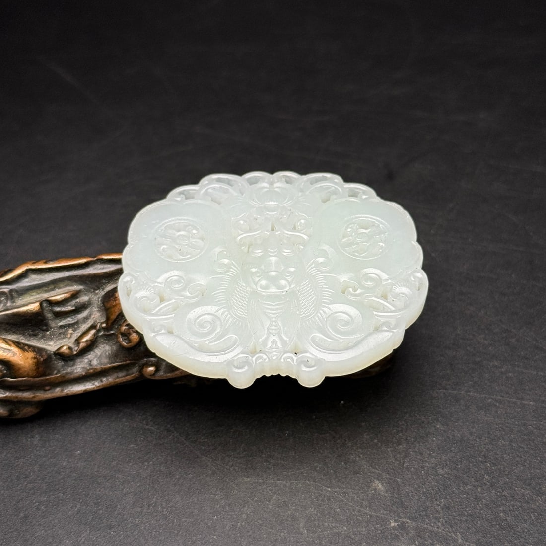 Hand Carved Chinese Hetian Jade Butterfly Pendant - 6