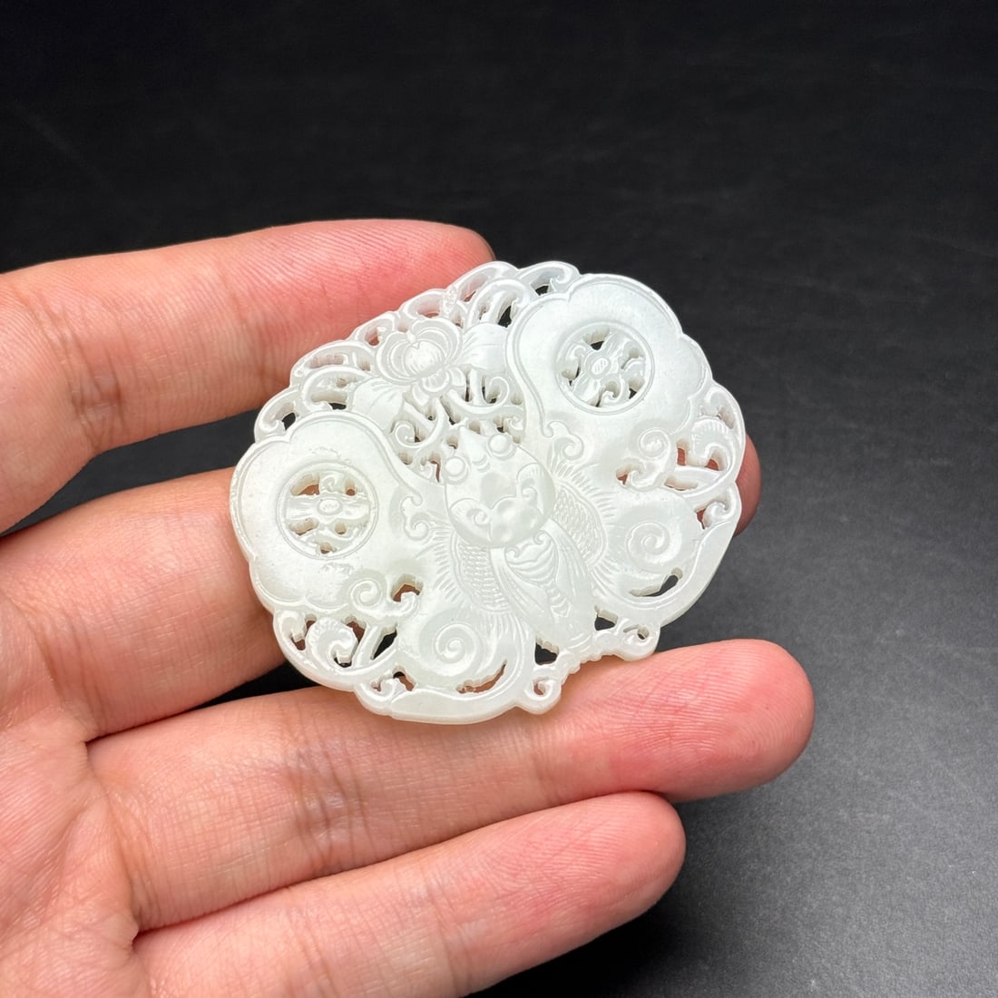 Hand Carved Chinese Hetian Jade Butterfly Pendant - 8