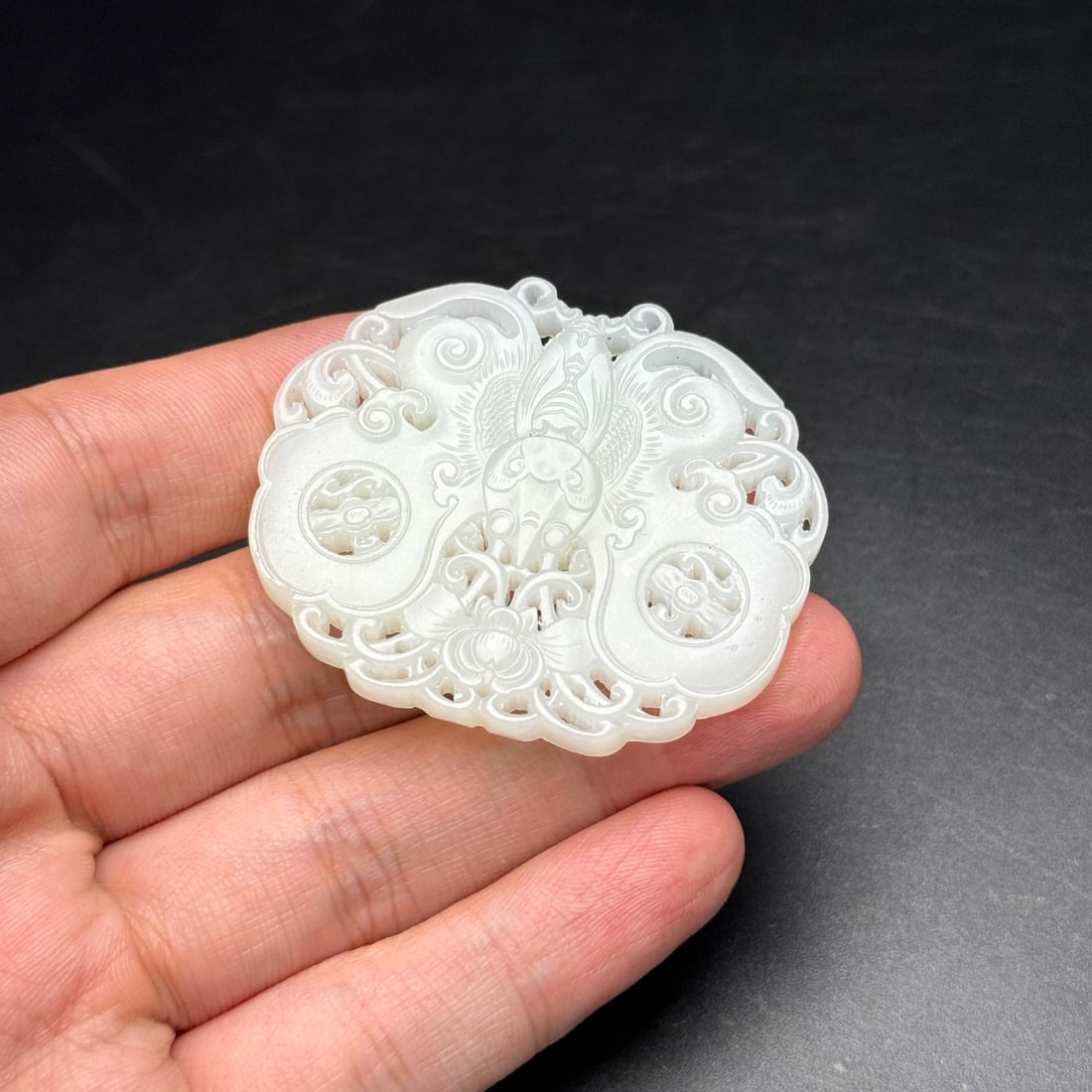 Hand Carved Chinese Hetian Jade Butterfly Pendant - 9