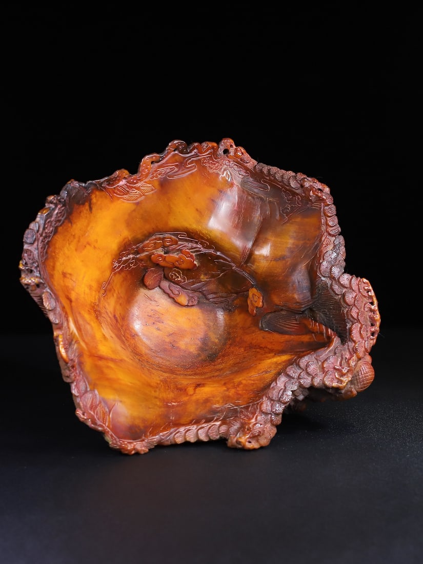 Hand Carved Ox Horn Bowl - 7