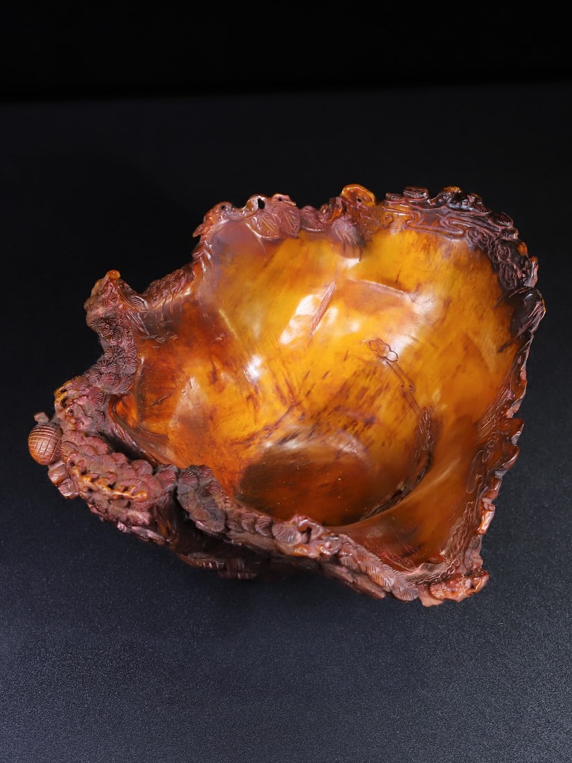 Hand Carved Ox Horn Bowl - 9