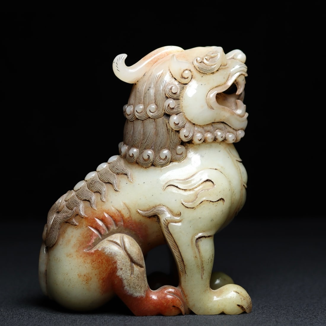 Old Chinese Hetian Jade Lion Statue - 2