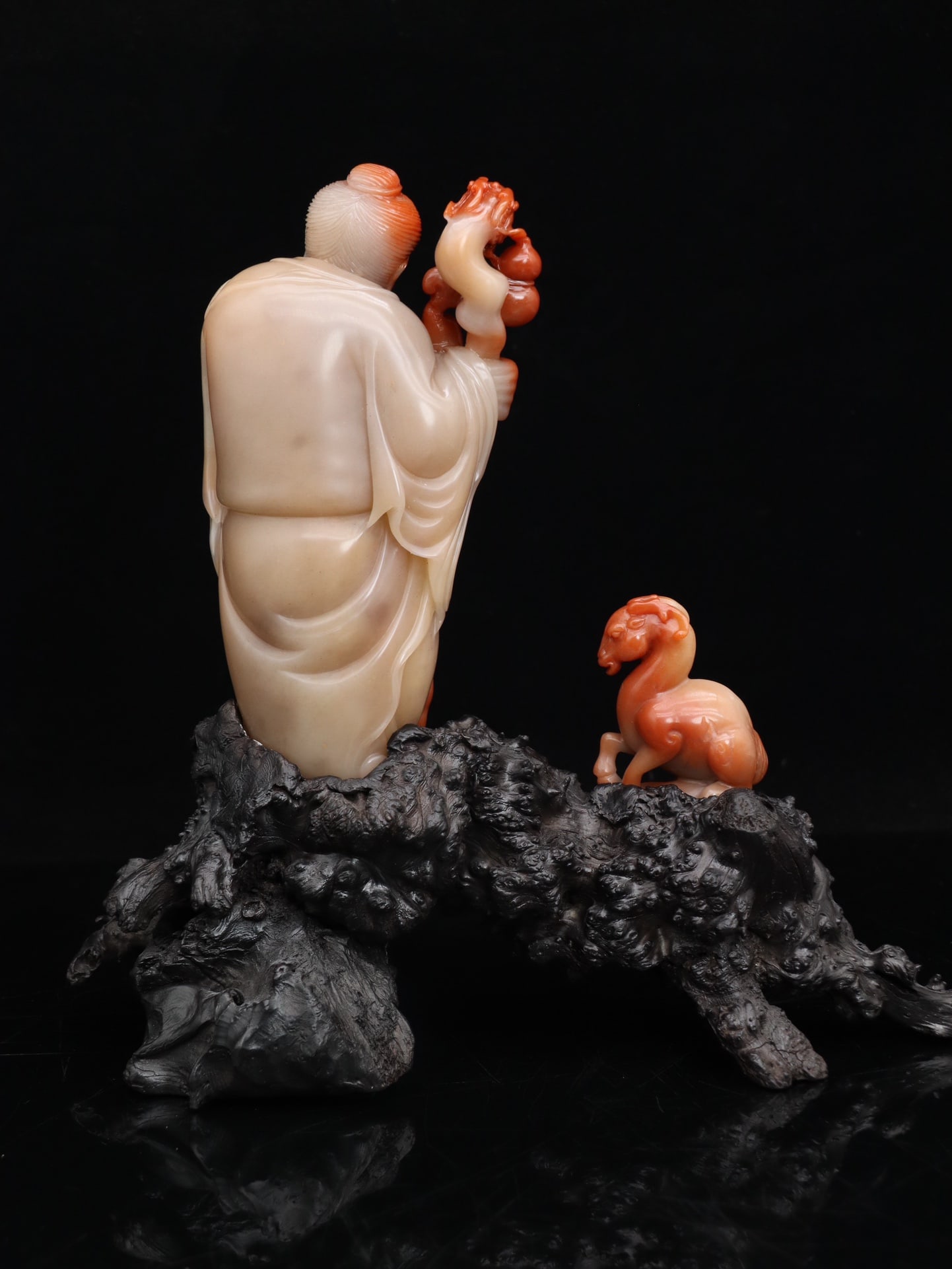 Hand Carved Chinese Shoushan Stone Sage & Sheep Statue - 5