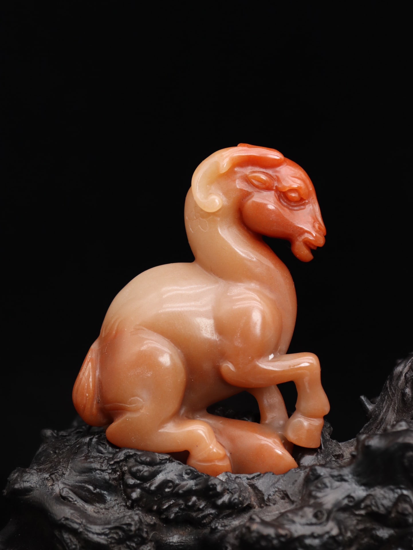 Hand Carved Chinese Shoushan Stone Sage & Sheep Statue - 7