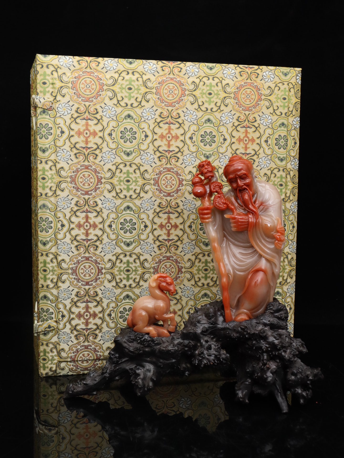 Hand Carved Chinese Shoushan Stone Sage & Sheep Statue - 9