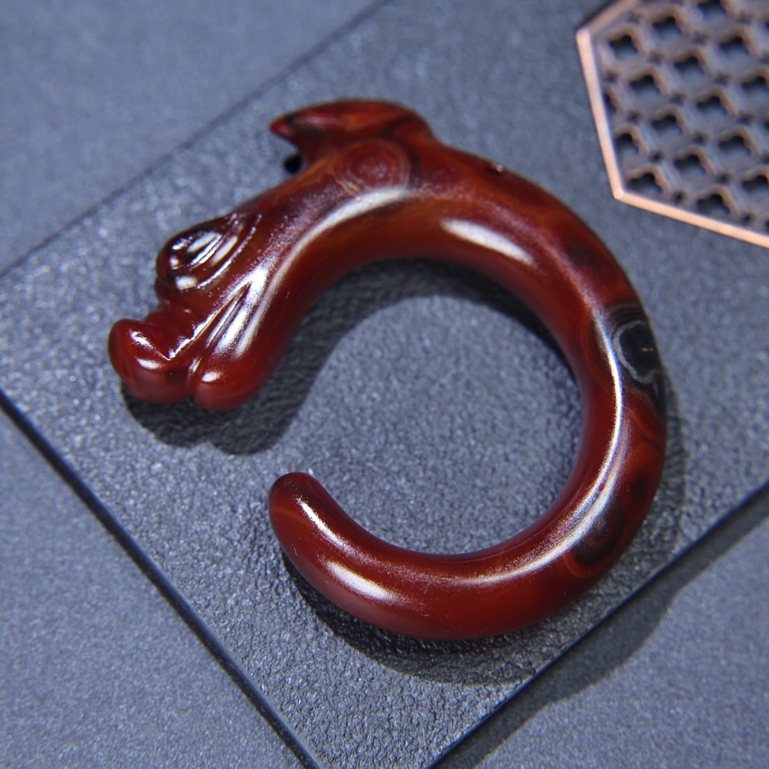Chinese Red Agate Dragon Pendant - 6