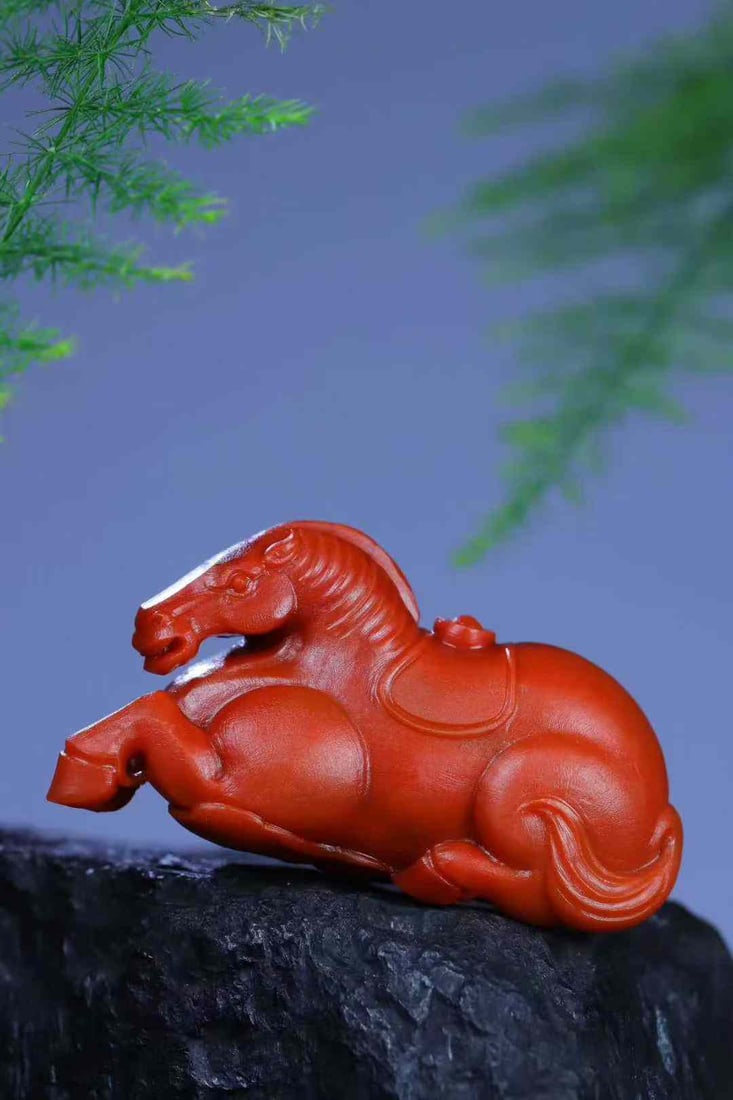 Hand-Carved Natural Nanhong Agate Horse Pendant with Certificate (1 of 6)