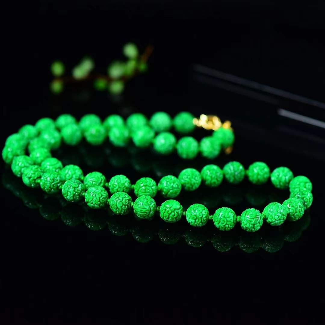 Natural Green Jadeite Beads Necklace with Certificate - 3