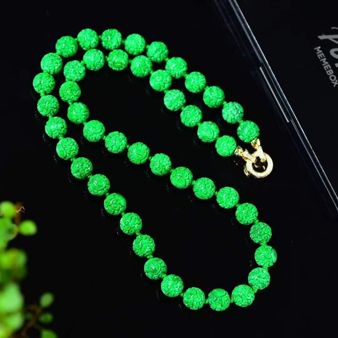 Natural Green Jadeite Beads Necklace with Certificate - 4
