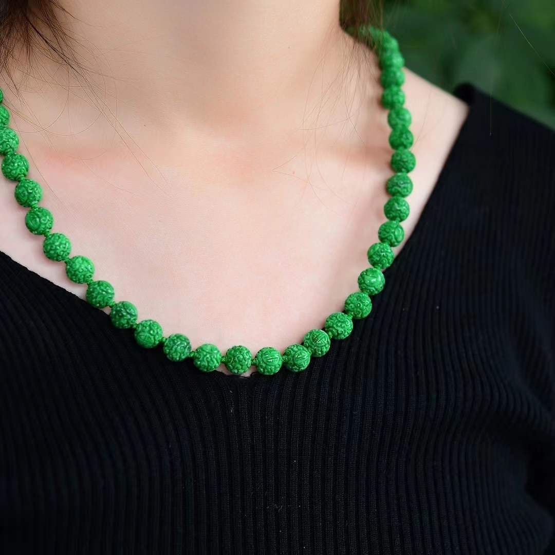 Natural Green Jadeite Beads Necklace with Certificate - 5