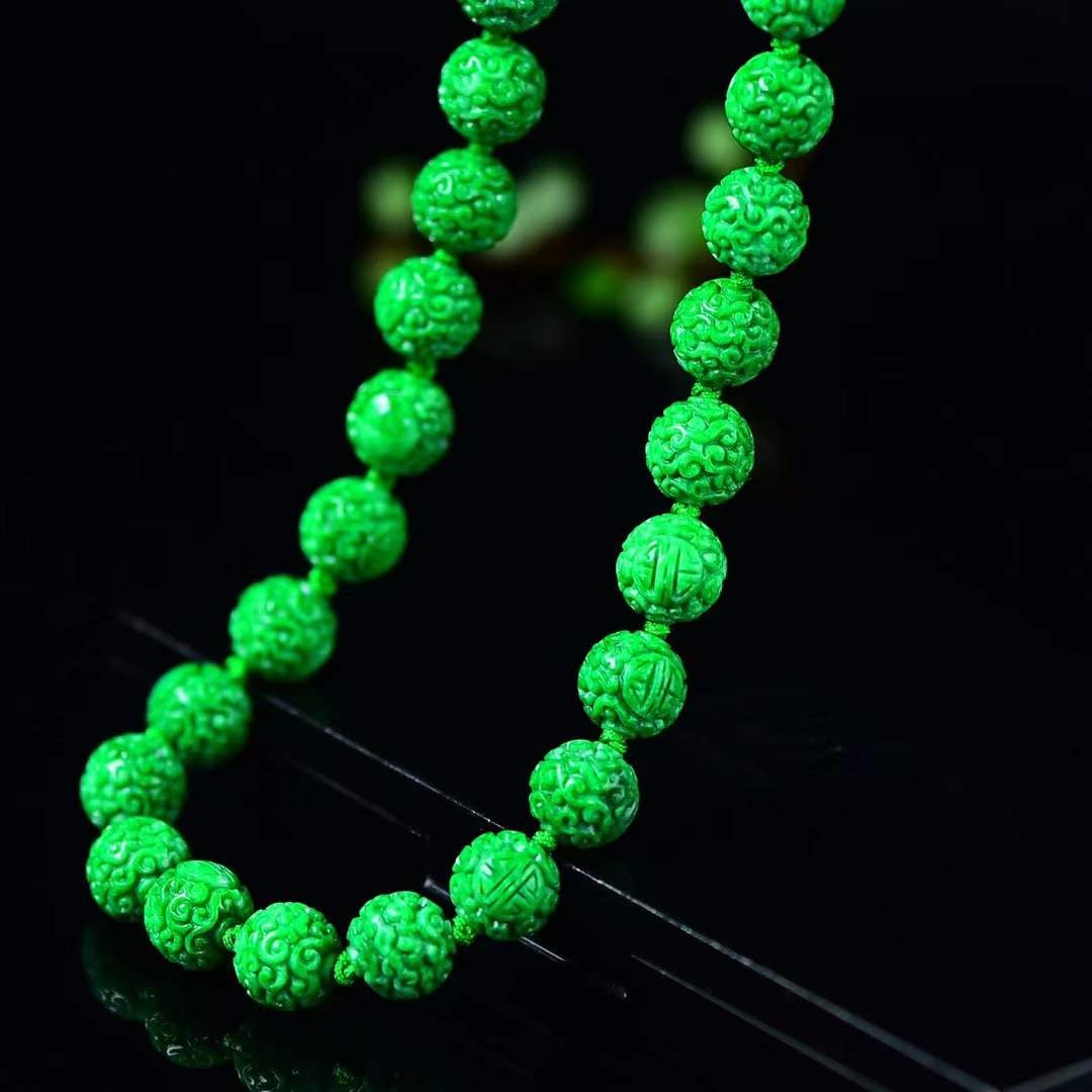 Natural Green Jadeite Beads Necklace with Certificate - 6
