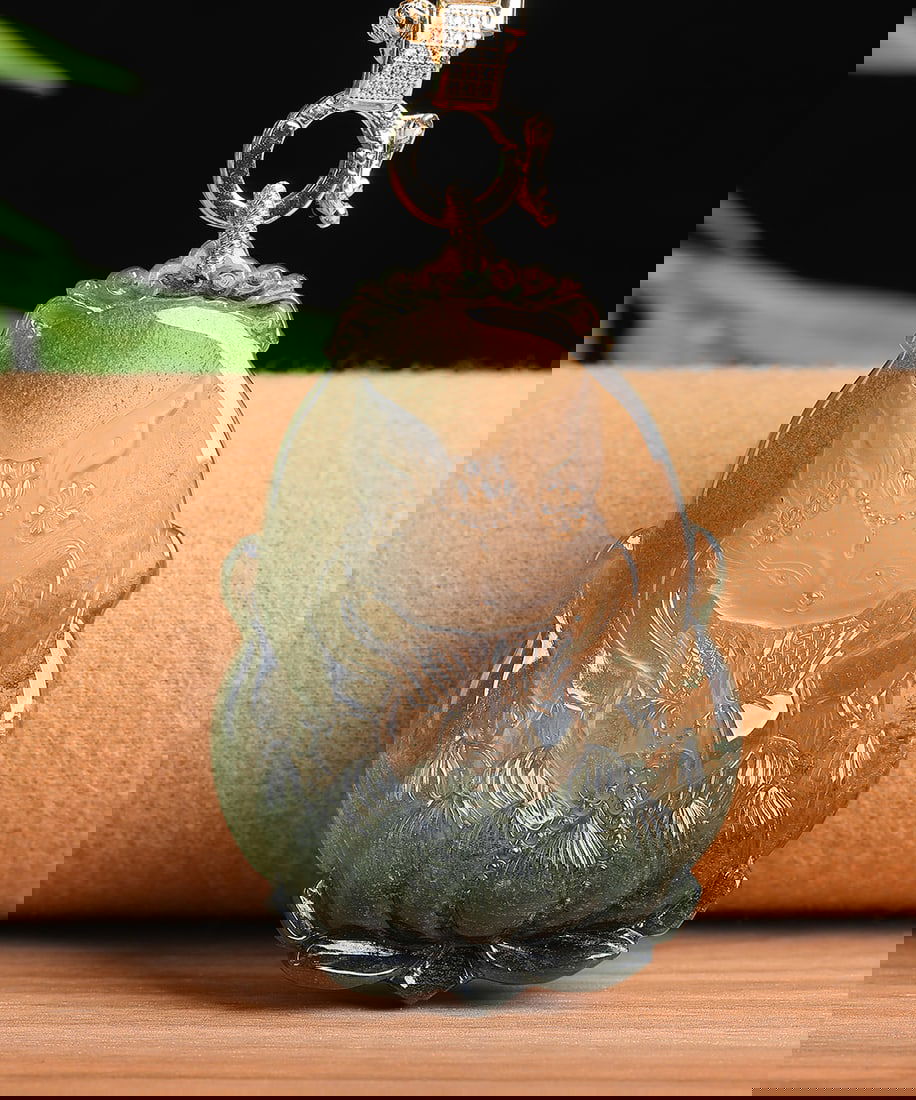 Hand-carved Natural Green Crystal Fox Pendant with Certificate (1 of 5)