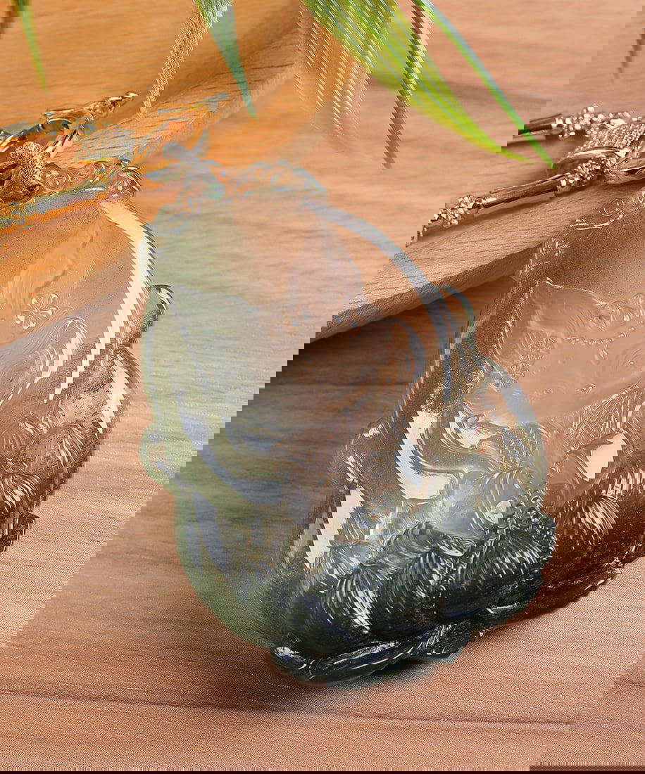 Hand-carved Natural Green Crystal Fox Pendant with Certificate - 2