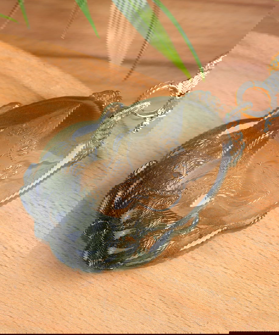 Hand-carved Natural Green Crystal Fox Pendant with Certificate - 3