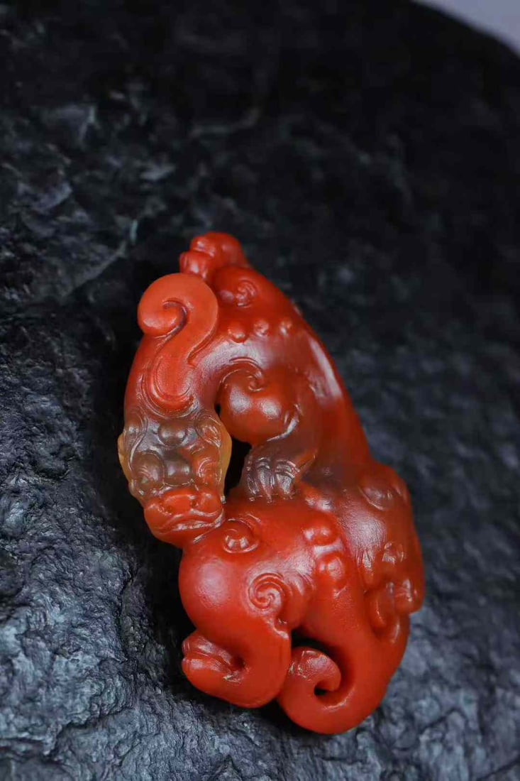 Natural Nanhong Agate Carved Chi Dragon Pendant with Certificate - 2