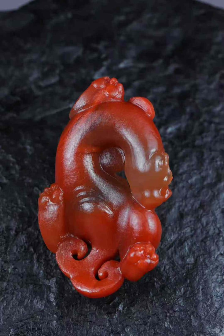 Natural Nanhong Agate Carved Chi Dragon Pendant with Certificate - 4