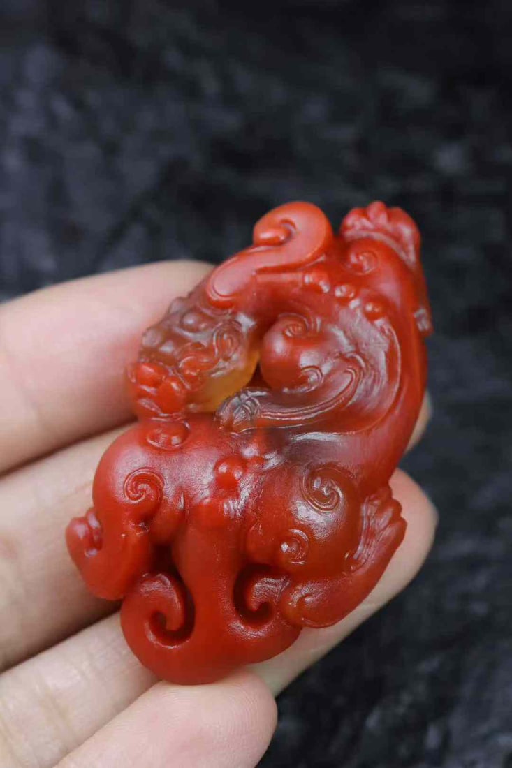 Natural Nanhong Agate Carved Chi Dragon Pendant with Certificate - 5
