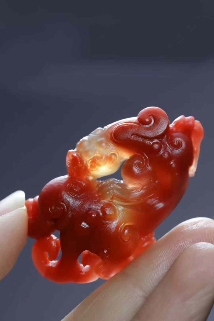 Natural Nanhong Agate Carved Chi Dragon Pendant with Certificate - 6