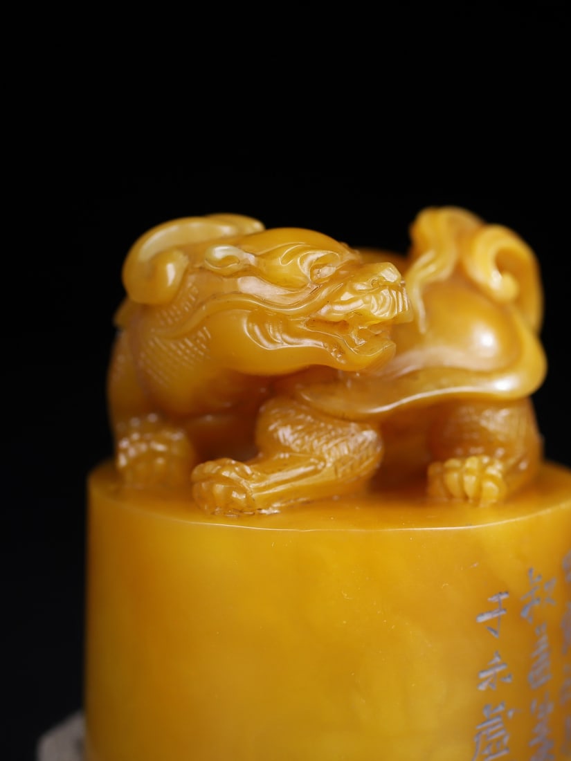 Chinese Shoushan Stone Tianhuang Stone Dragon Turtle Seal Statue - 5