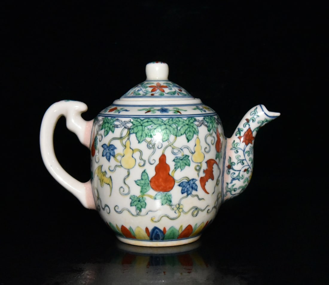 Chinese Doucai Gourd Porcelain Teapot (1 of 9)
