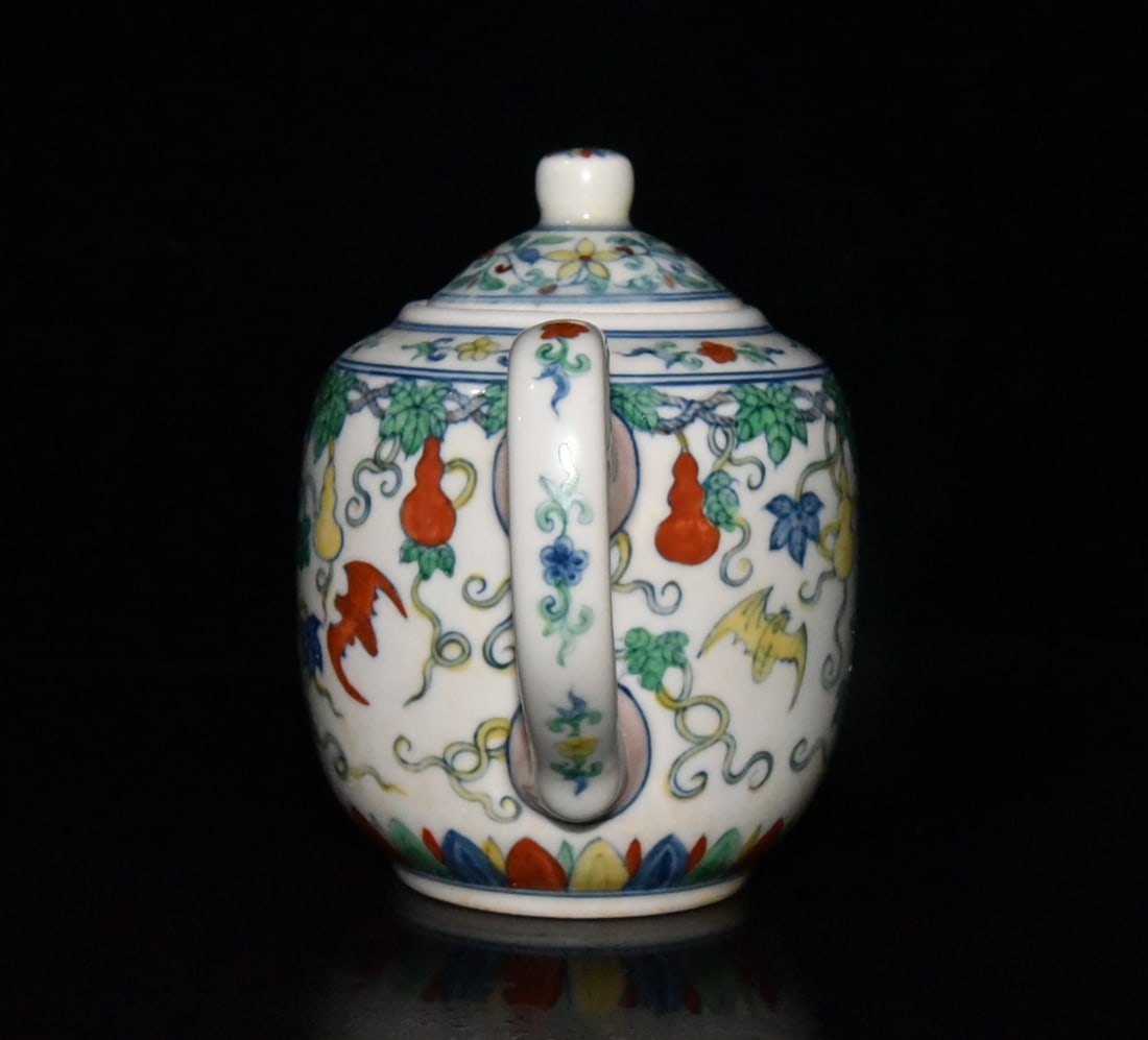 Chinese Doucai Gourd Porcelain Teapot - 4