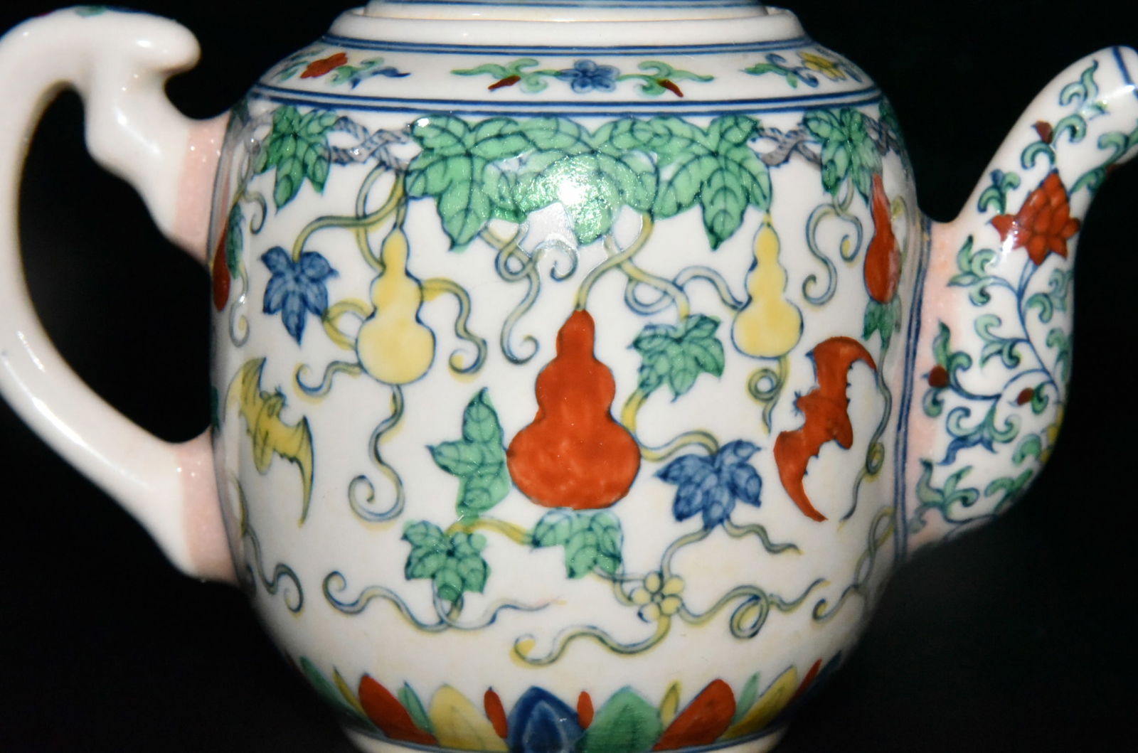 Chinese Doucai Gourd Porcelain Teapot - 5