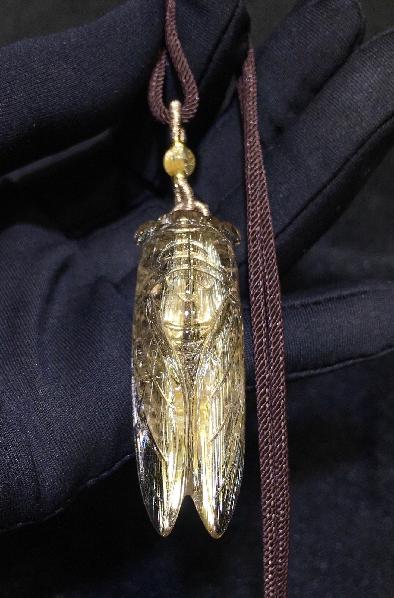 Natural Rutilated Quartz Carved Cicada Pendant with Certificate - 4