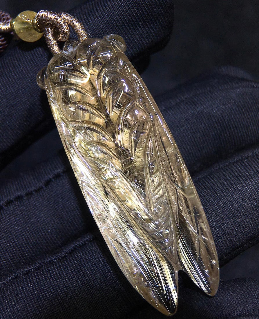 Natural Rutilated Quartz Carved Cicada Pendant with Certificate - 8