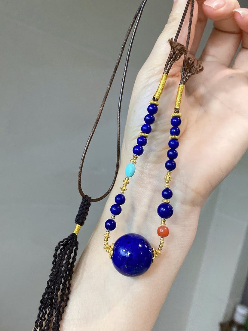 Hand knitting Natural Lapis lazuli Necklace (1 of 8)