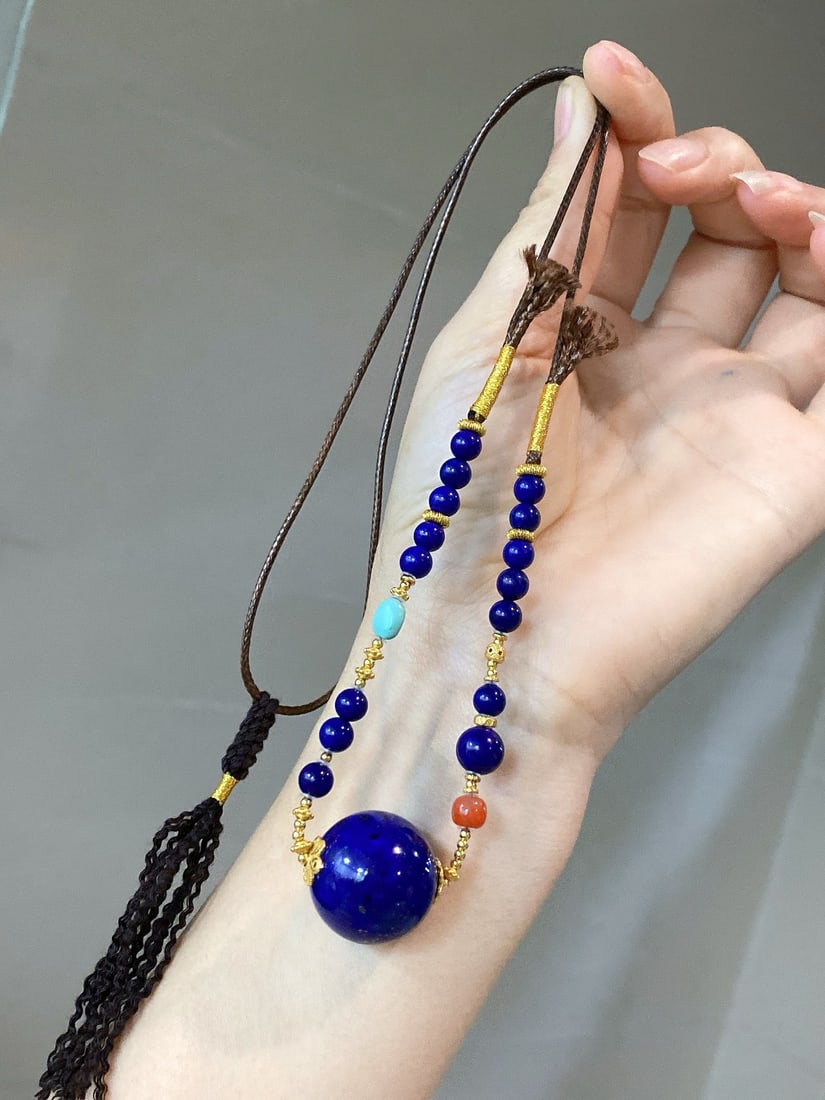 Hand knitting Natural Lapis lazuli Necklace - 2