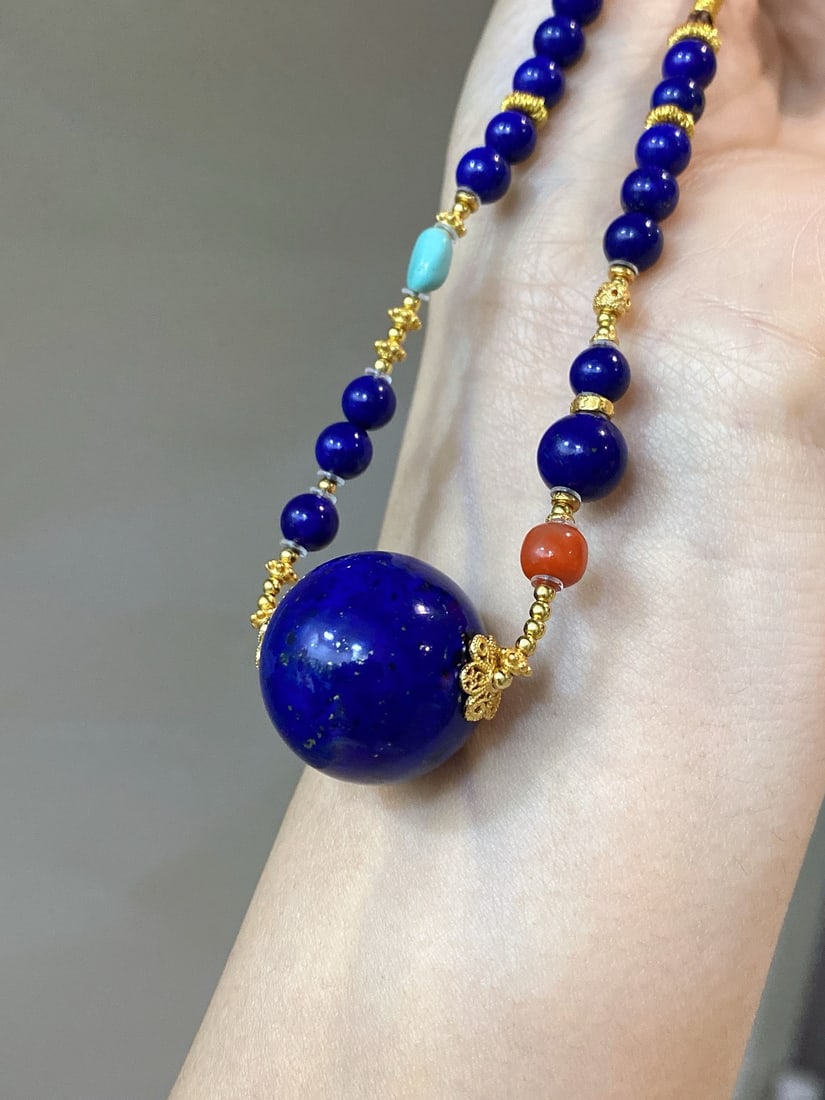 Hand knitting Natural Lapis lazuli Necklace - 3