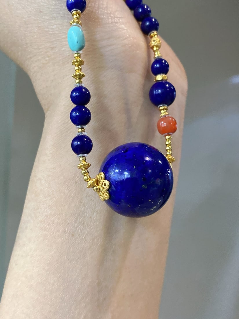 Hand knitting Natural Lapis lazuli Necklace - 4