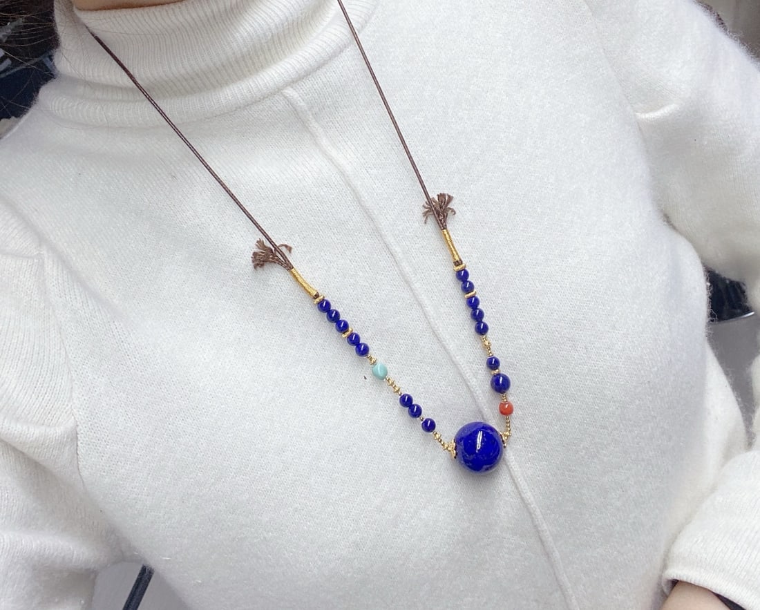 Hand knitting Natural Lapis lazuli Necklace - 8