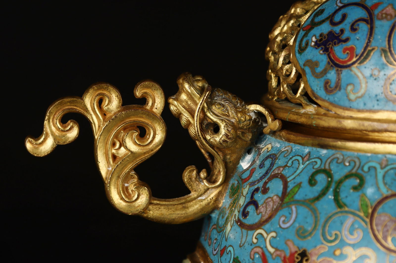 A Pair Superb Old Chinese Copper Cloisonne Inlay Hetian Jade Incense Burner - 6