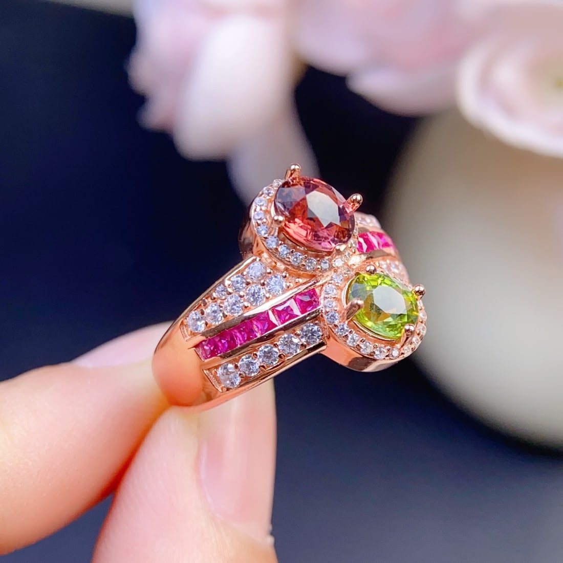 Beautiful 925 Silver Inlay Tourmaline Ring - 4