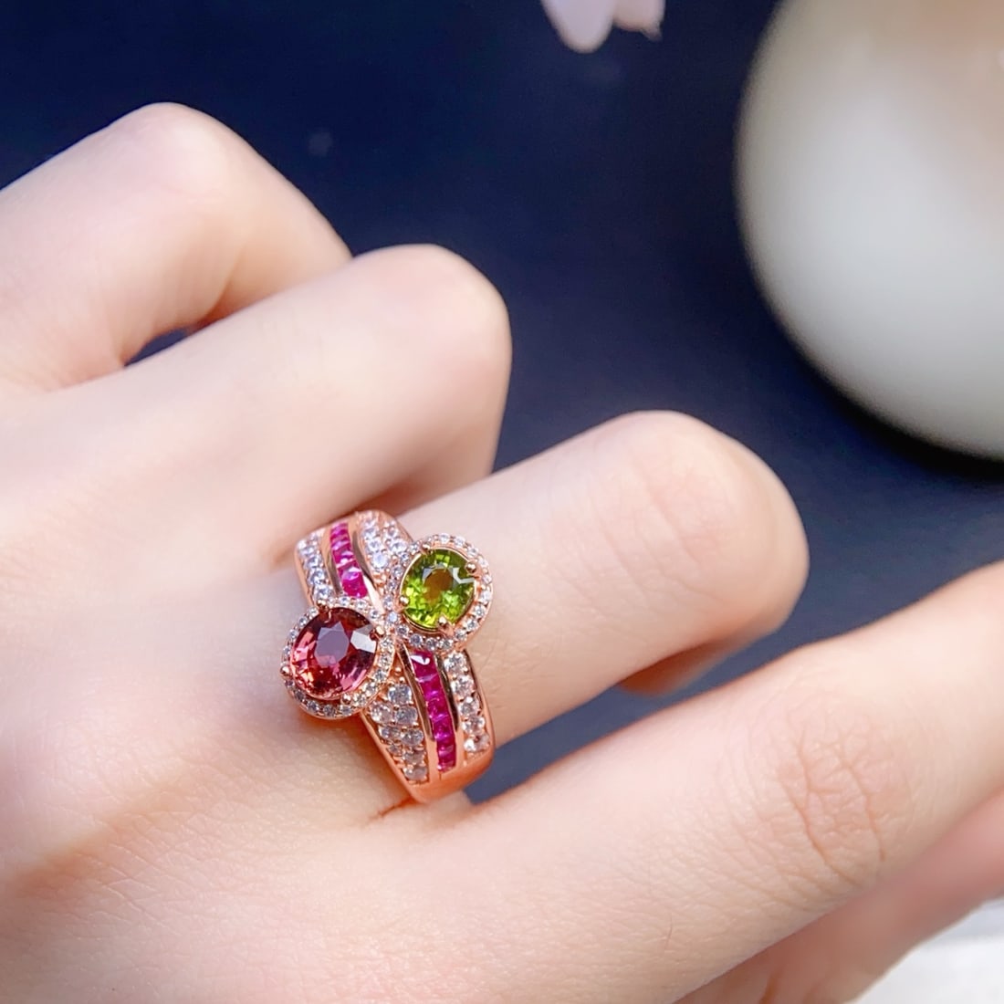 Beautiful 925 Silver Inlay Tourmaline Ring - 7