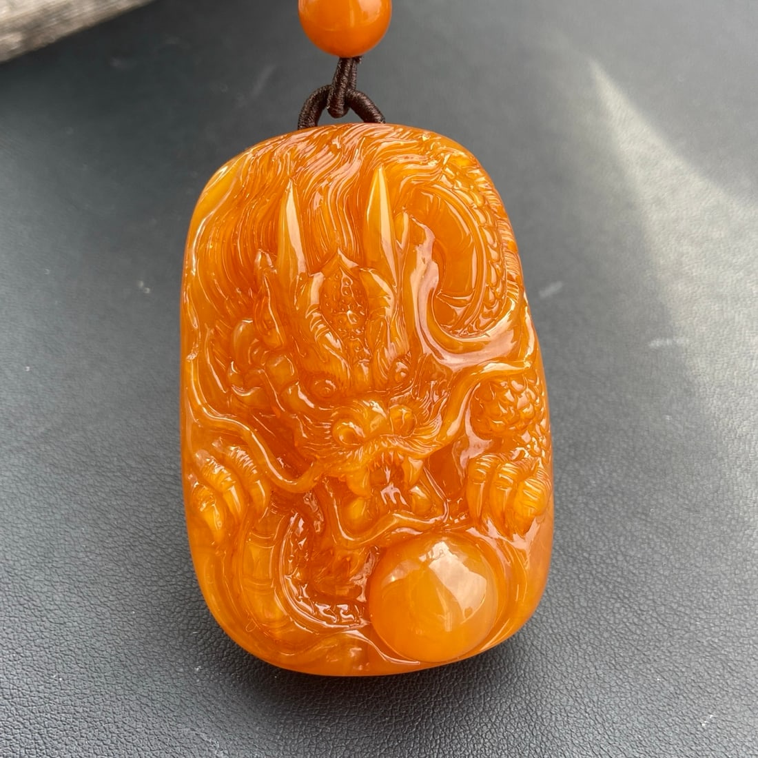 Beautiful Beeswax Carved Fortune Dragon Pendant (1 of 6)