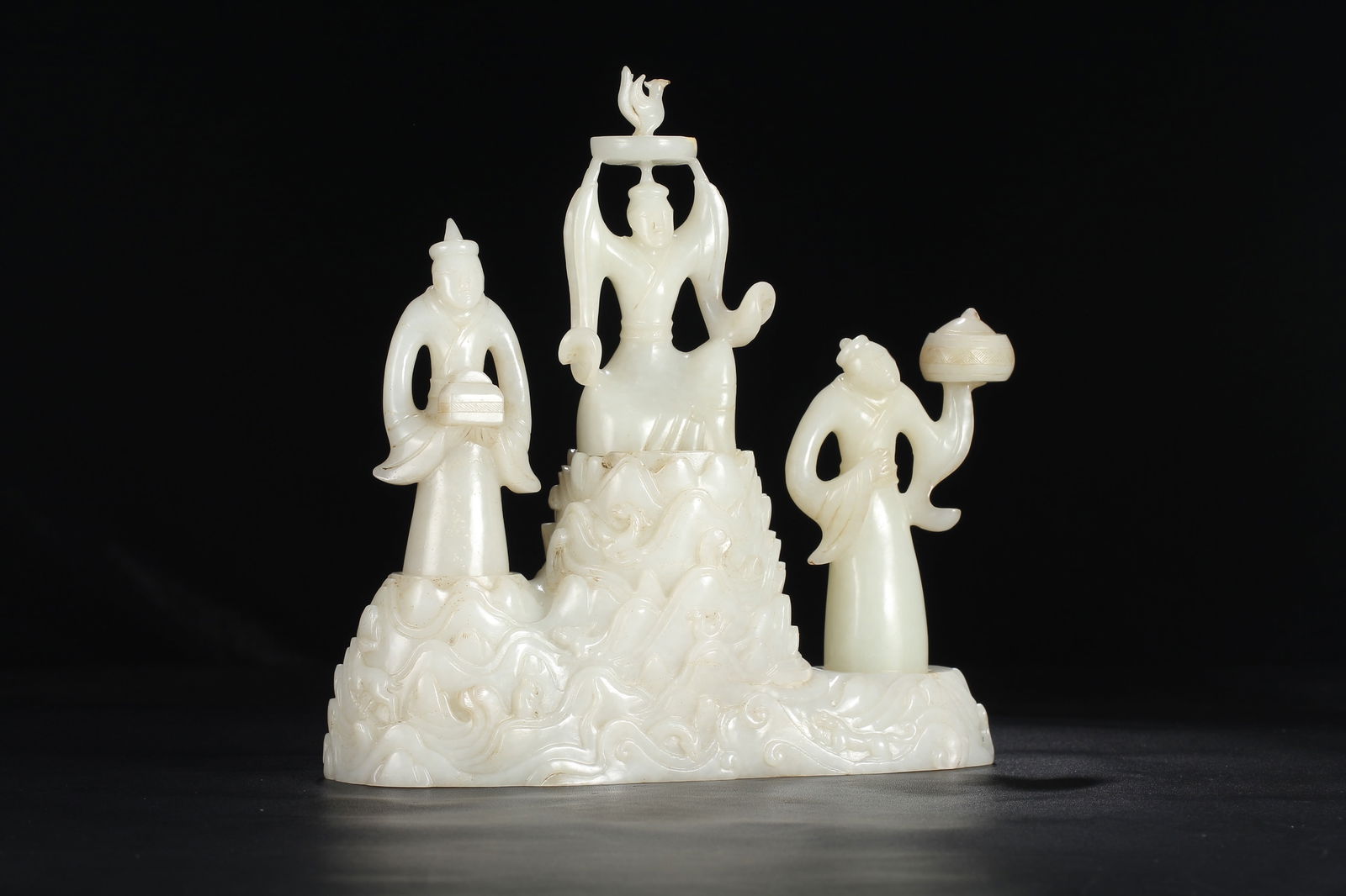 Exquisite Chinese White Hetian Jade Carved Figure Statue w Base (1 of 9)