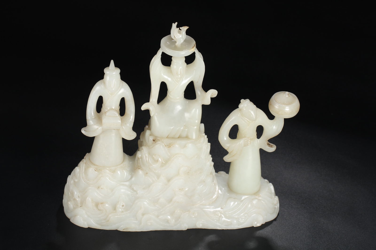 Exquisite Chinese White Hetian Jade Carved Figure Statue w Base - 2