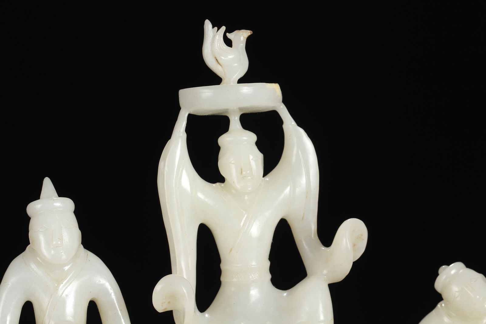 Exquisite Chinese White Hetian Jade Carved Figure Statue w Base - 4